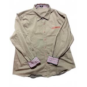 Men’s XXL COOFANDY Olive Green Button Up Shirt Long Sleeve Contrast Cuff Casual